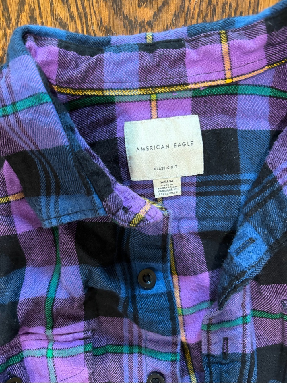 American Eagle Outfitters Purple, Black & Blue Plaid Shirt - Picture 2 of 3